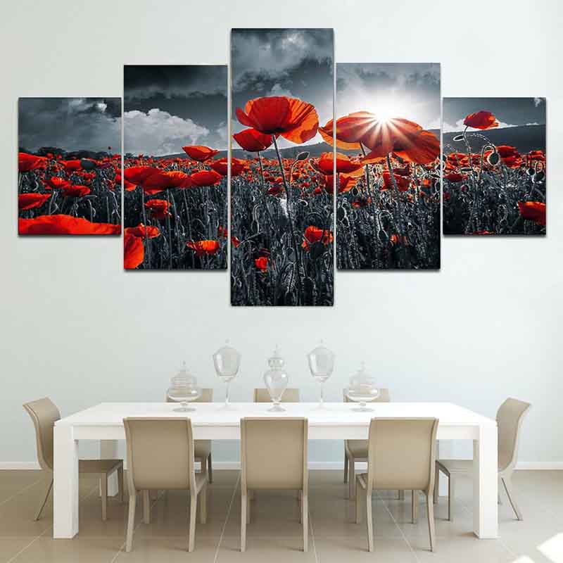5 шт. пейзаж мать-природа красный цветок мака холст живопись настенные художественные — фото 4