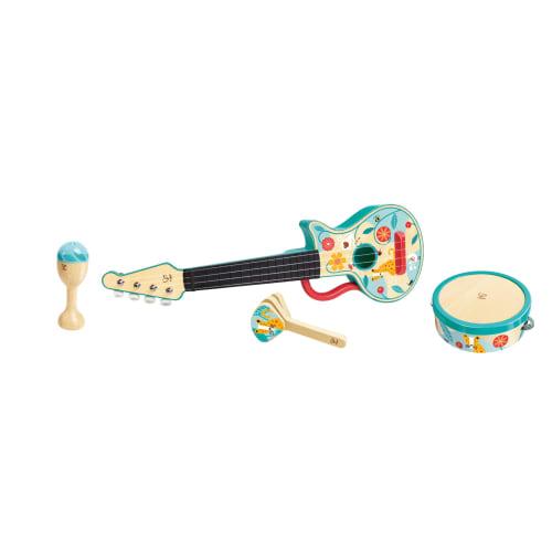 Hape 4-in-1 Ukulele Set, 50 X 36.4 X 8.2 Cm, Ages 3 and Up, Wooden Pretend Play Toy, E0638