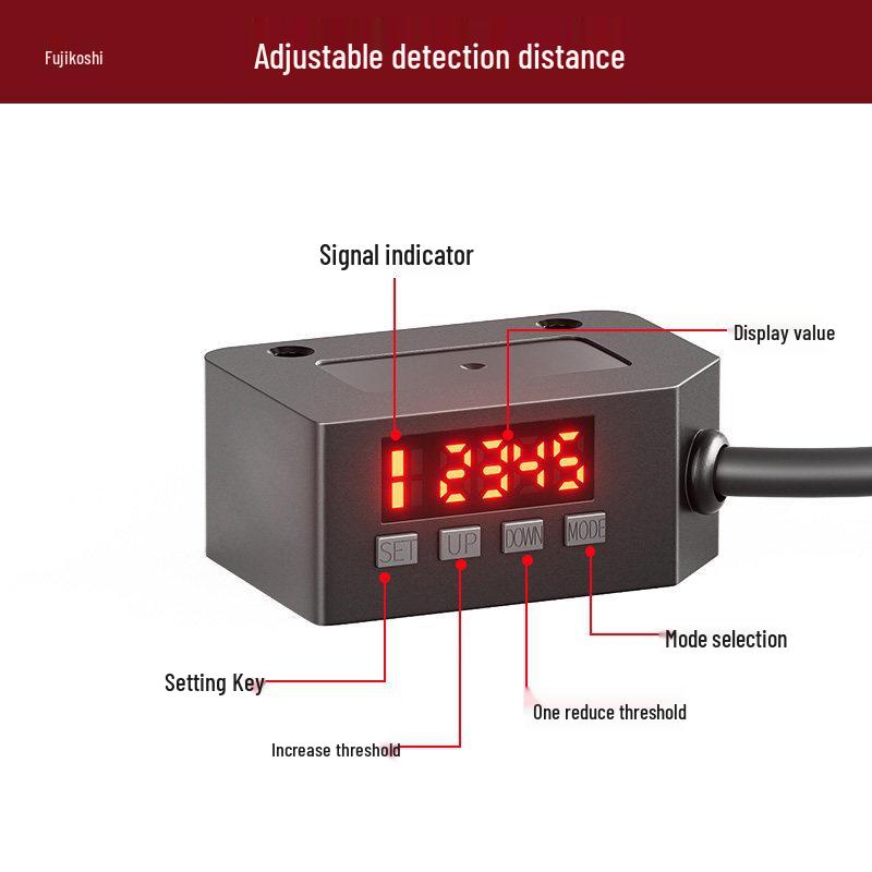 Digital Display Adjustable Photoelectric Sensor with Diffuse Reflection and Long-Distance Bar-Shaped Light Spot