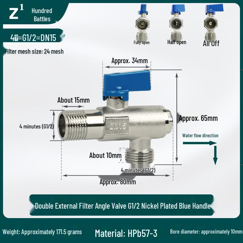 Wall-Mounted All-Copper Angle Valve with Quick Connect, Male & Female Threads, for 4/6 Point Boiler & Aluminum-Plastic Pipe Tap Water Switch. Angle Valve