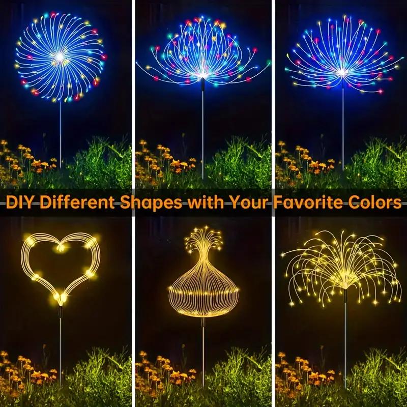 Solar Garden Lights 200LED Waterproof Outdoor Lighting with Installation Hardware Firework Lights for Pathway Lawn Christmas