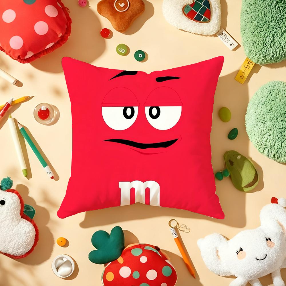 Cute Funny Art M-M&M'S Cushion Cover Plush Fabric Soft Double-Sided Printed Sofa Warm Winter Home Child Gift Pillow Case