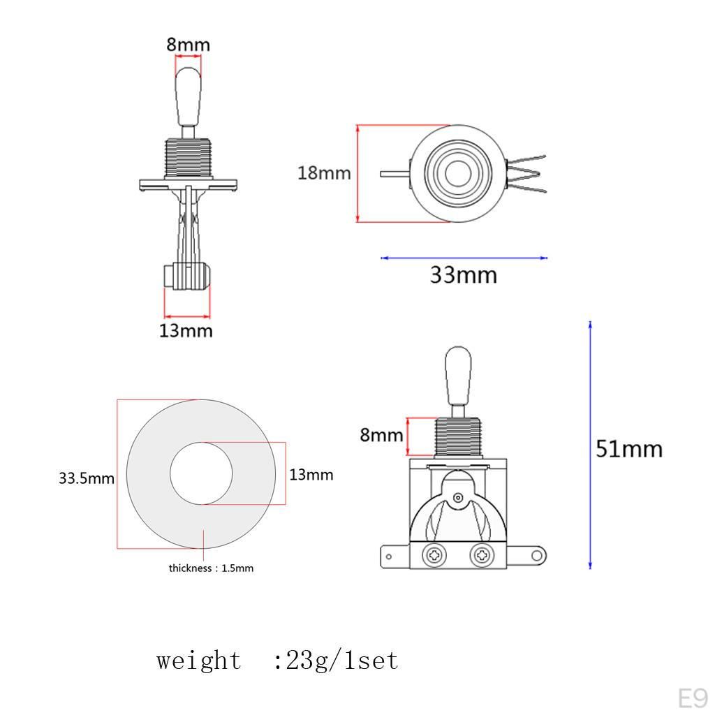 Pickup Selector Toggle Switch with Rhythm Washer Ring for Electric Guitar