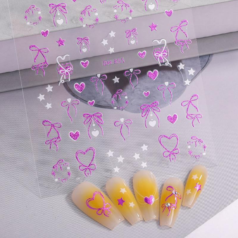 3D Cute Bowknot Heart Nail Stickers Self Adhesive Easy Peel DIY Manicure Decorations for Teen Girls Home Nail Art DIY