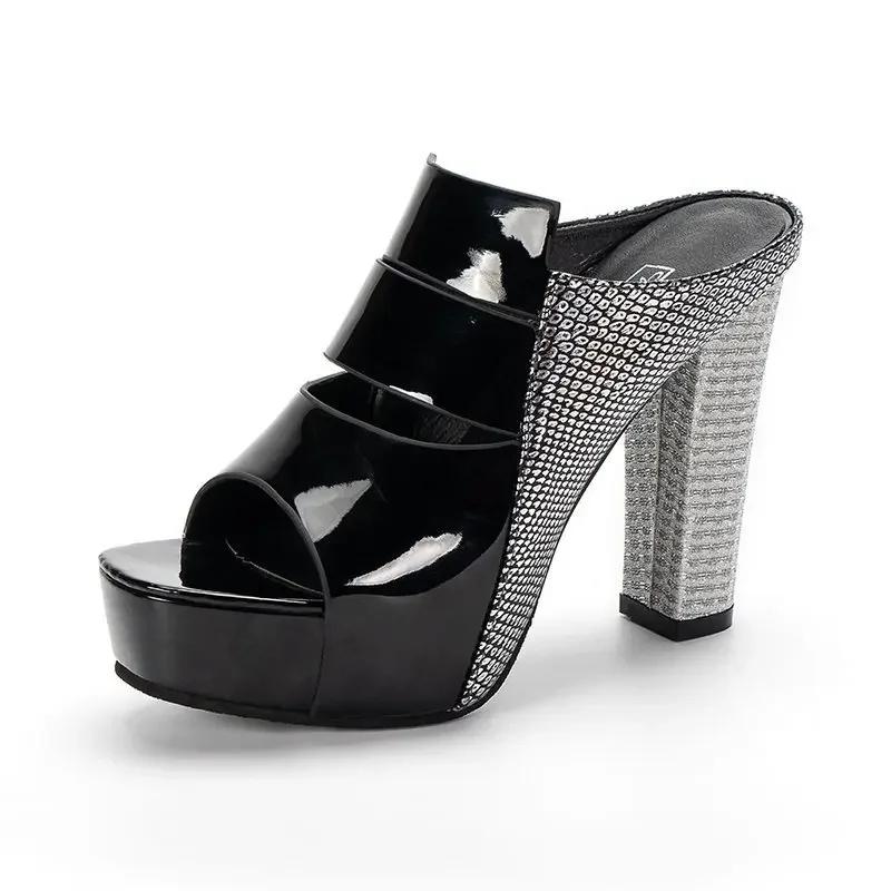 

Fashion Europe and The United States Spring New Thick with Women s Sandals Fish Mouth Thick with Fashion Sexy Fashion Slippers 35 чёрный