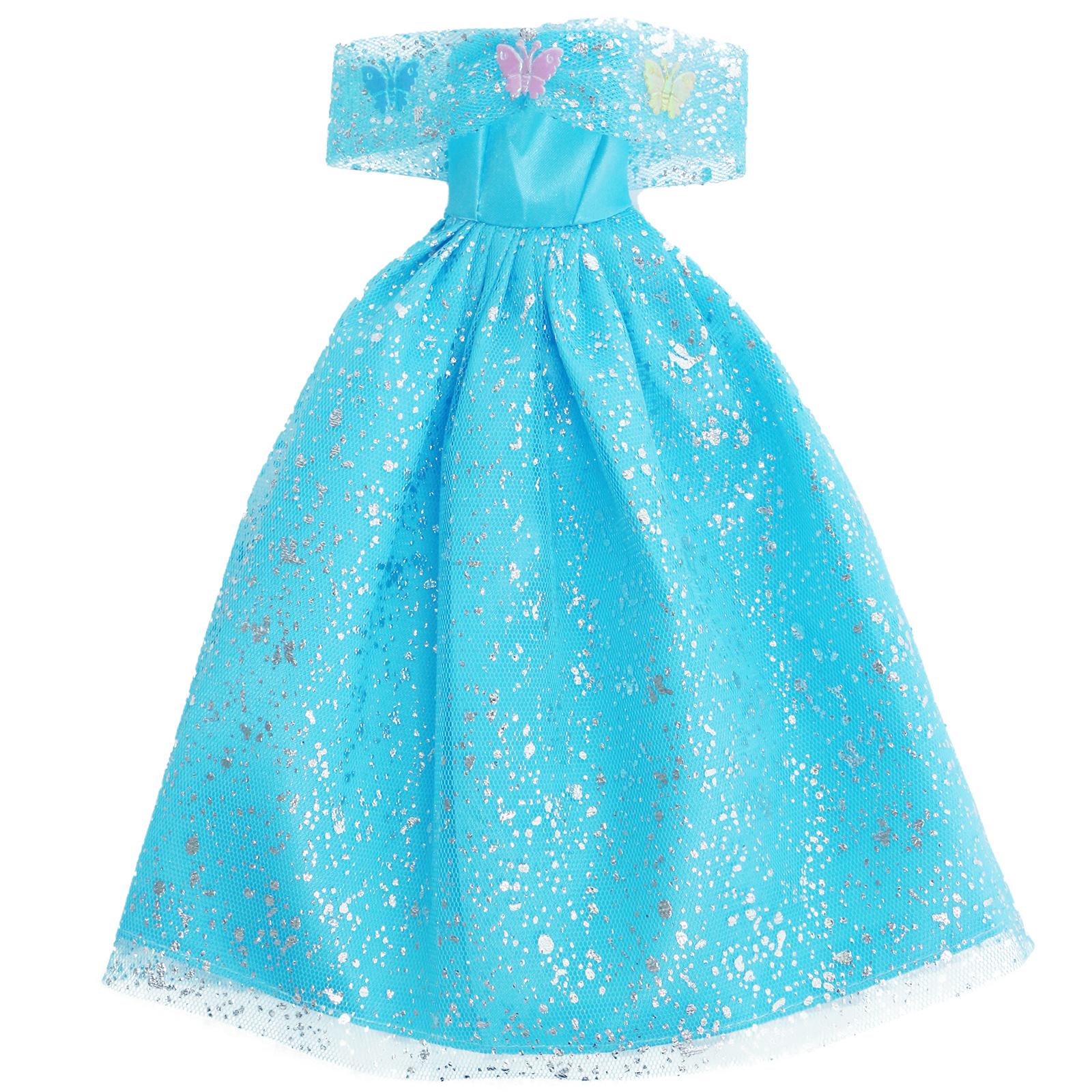 Синее платье принцессы для куклы с пластиковыми украшениями — фото 4