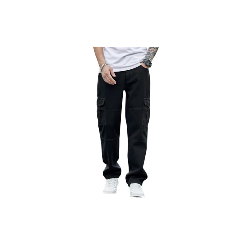 GRECIILOOKS Mens Classic Cotton Regular Fit Jeans (Black, 32)