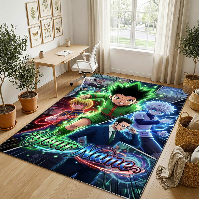 Personalized Crystal Velvet Carpet,Hunter × Hunter Custom Printed Name, Plush Area Rug For Home Indoor Decor