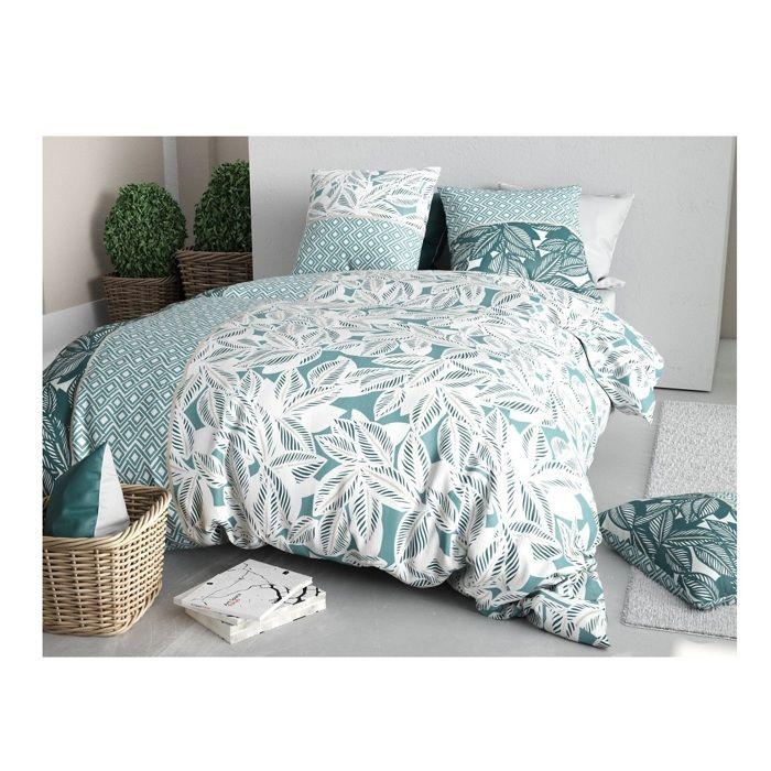Housse de couette + 2 taies - Feuillage lumineux - 260 x 240 cm - 100% coton - Entretien facile