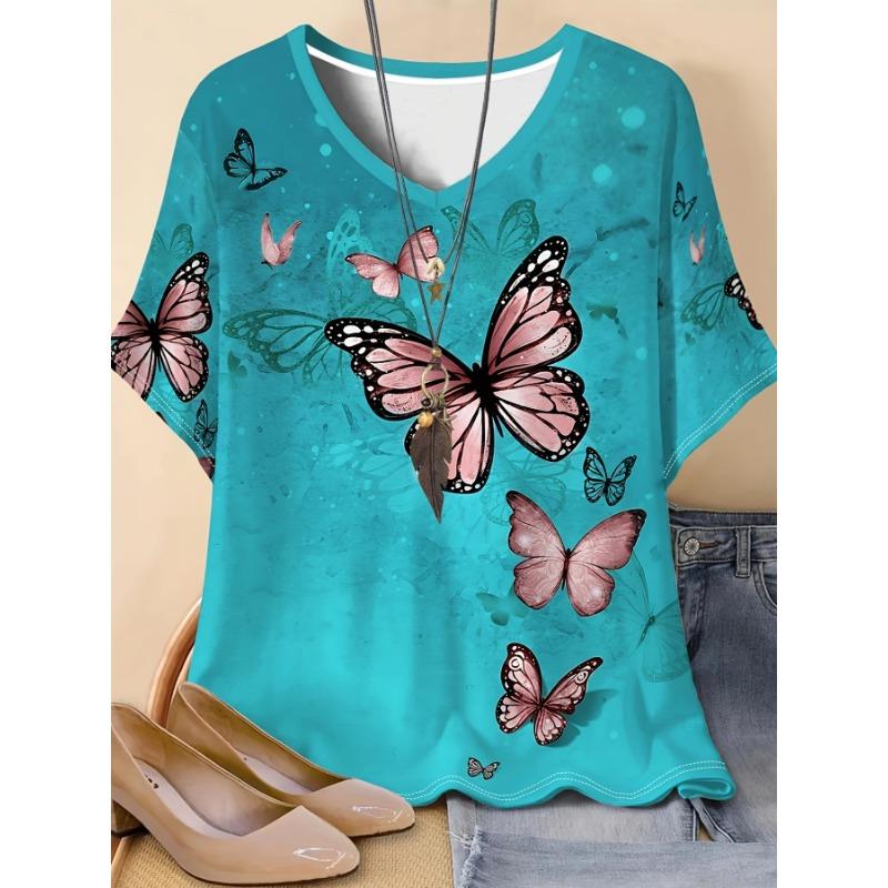 Summer fashion casual plus size women s clothing 3D printed plus size women s clothing V-neck short sleeved T-shirt top outdoor clothing S