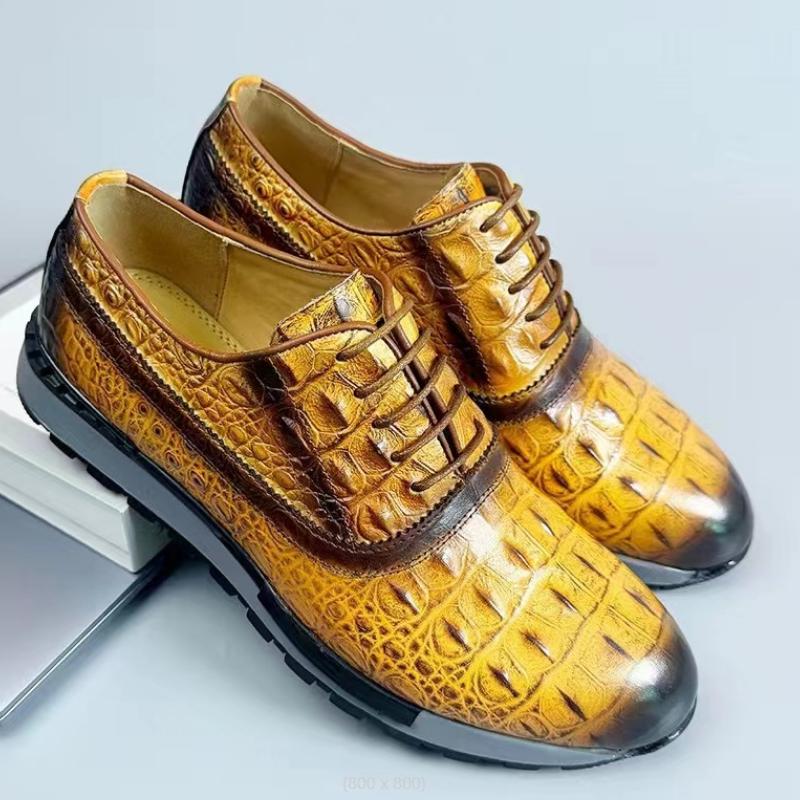 Fashion New Fashion Cowhide Emboweled Alligator Casual Shoes Breathable Wear-resistant Men's Sports Business Shoes Zapatos Sapat A14