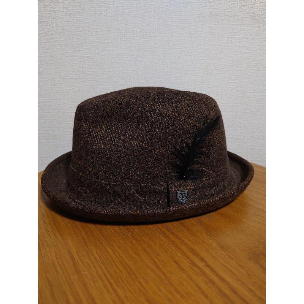 Used Brixton Hat Brown Plaid Pattern 60cm L Size
