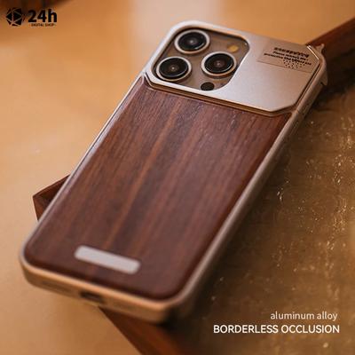 Luxury Wooden Metal Phone Case For iPhone 16 15 14 Pro Max Borderless Cooling Aromatic Phone Shell Walnut Wood Metal Frame Funda