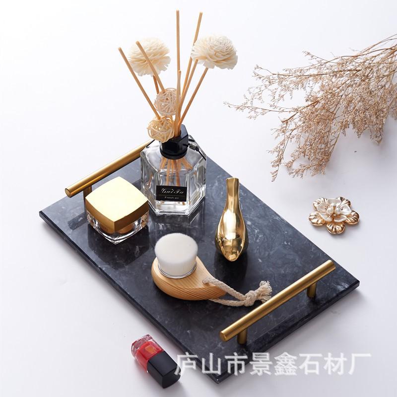 Natural Marble Tray With Handle Bathroom Sink Entryway Key Wallet Organizer Luxury Decorative Storage Dish