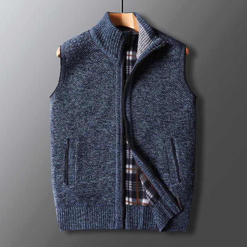 Autumn and Winter Men's Sleeveless Knitted Cardigan Youth Loose Velvet Zipper Wool Clothing