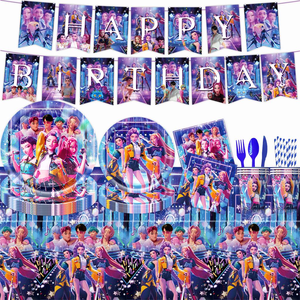 Popular Hunting Anime Demon Hunter Master Girl Group Party Supplies Kpop Girl Group Decoration Arrangement Props Tableware Horizontal