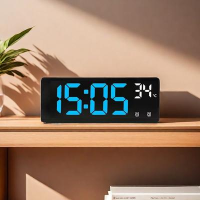 Voice Control Mirror Alarm Clock Digital Temperature Dual Alarm Snooze Desktop Table Clock Night Mode 12/24H LED Clock Watch
