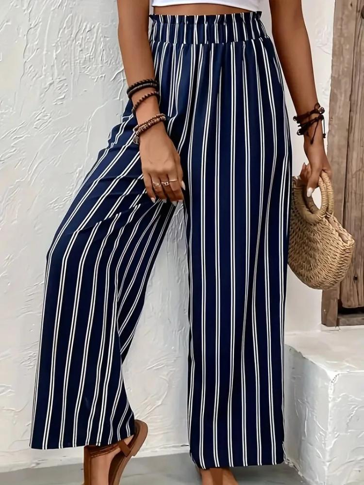 Striped Wide-Leg Pants Women loose Casual Pants Spring and Summer High Waist straight-leg loose Pants Trousers