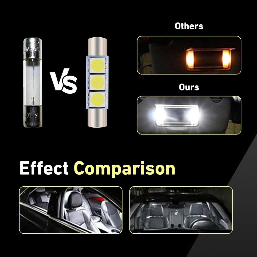 10PCS T6 Car LED Reading Light, 5050-3SMD Flat Head Dual Tip 180° Lighting Lamp, 12V Plug and Play Interior Lighting Kit, Universal for Car Sun