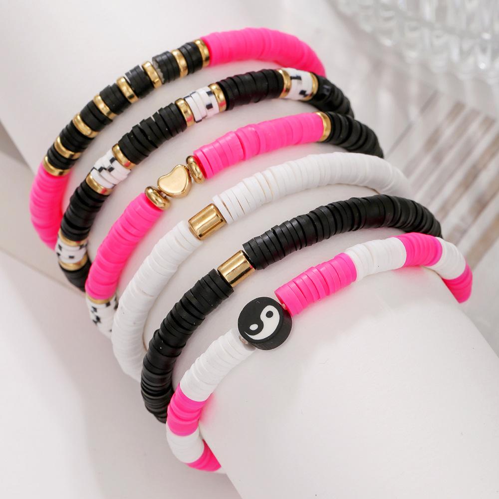 Mixed Color Elastic Soft Pottery Bracelet Love Tai Chi Yin Yang Soft Pottery Bracelet Friendship Couple Stacked Bracelet