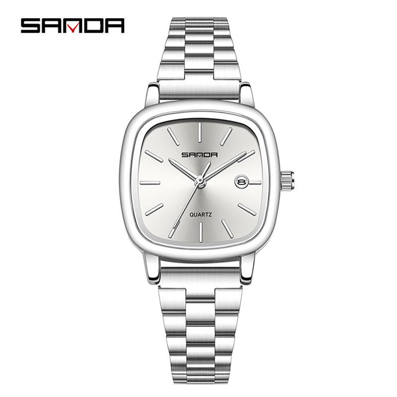 Retro Light Luxury Gold Square Watch with Large Dial and Calendar - High-Value Steel Band for Couples