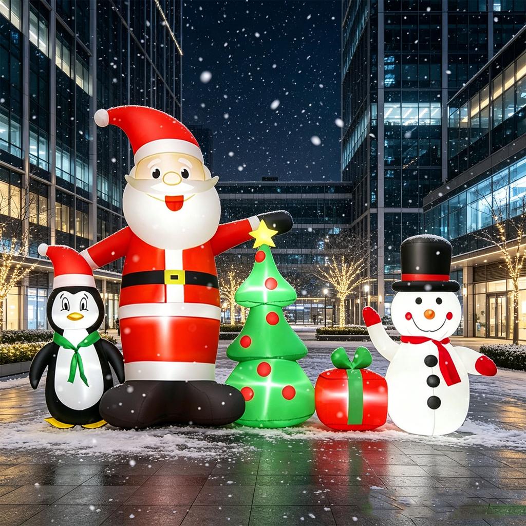 Inflatable Xmas Decor 5.9ft Blow Up Santa Snowman Penguin Xmas Tree with White Lights for Holiday Garden Yard