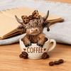 Yousheng 1/2Pcs Coffee Cup Highland Cow Figurine Coffee Bean Highland Cattle Resin Statue Sculpture Decoration Ornament Calf Lovers Gifts
