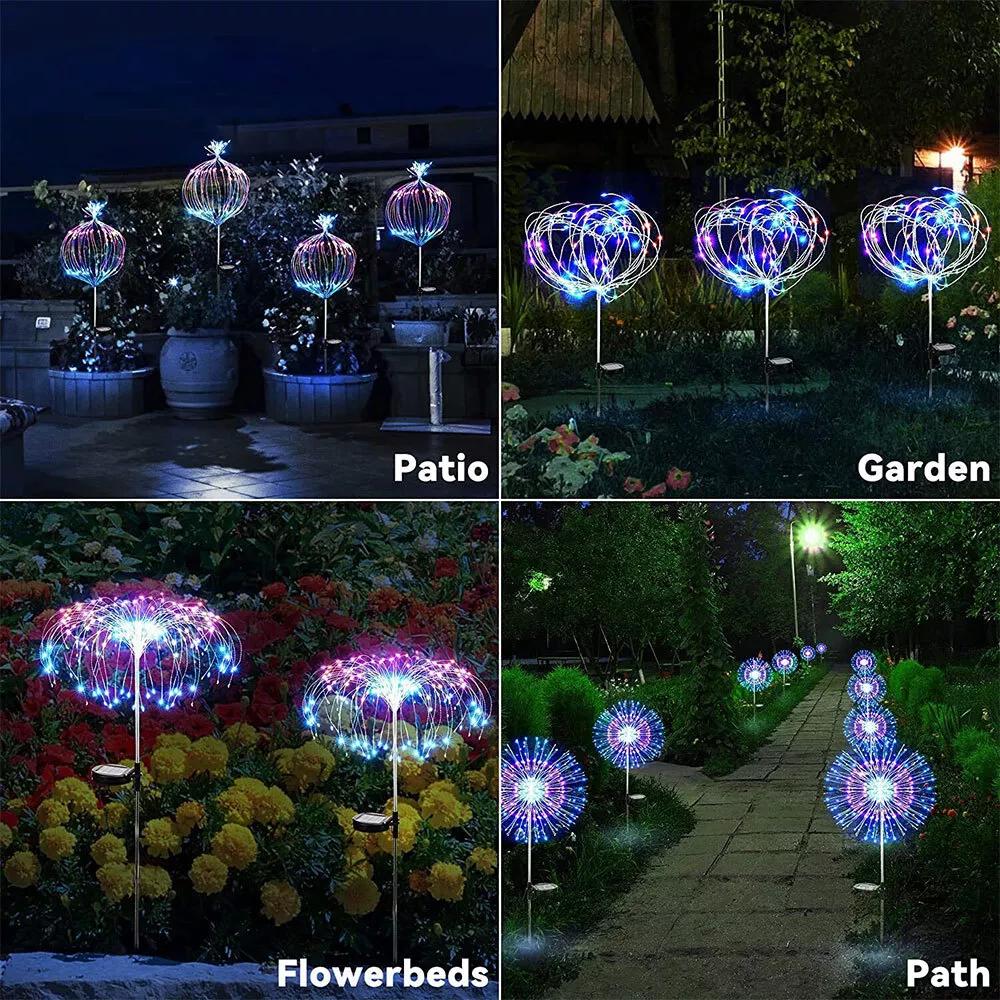 200LED LED Solar Fireworks Lights Outdoor Grass Globe Dandelion Lamp for Garden Lawn Landscape Lamp Holiday Light