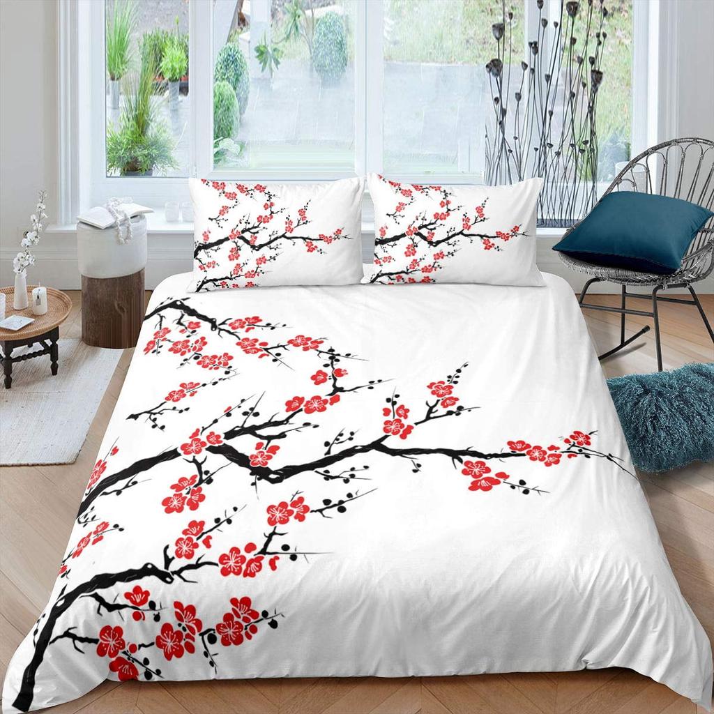 Comforter Plum Blossom Flower Floral Comforter For Kids Teens Women Butterfly Branches Ink Style Warm And Comfortable