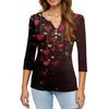 Women's T Shirt Print Button 3/4 Sleeve Daily Weekend Fashion Basic V- Neck Regular Top
