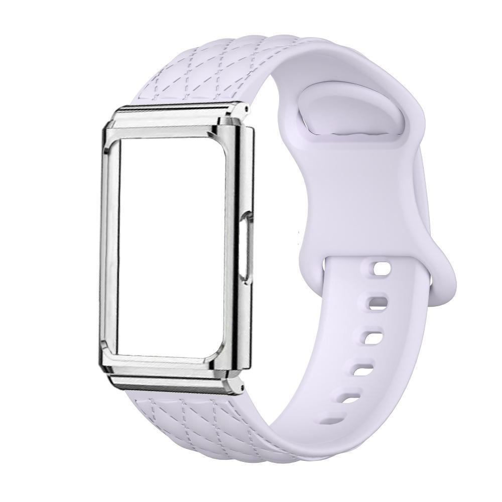 Diamond Texture Silicone Strap with Metal Protective Case for Huawei Band 11 / Huawei Band 11 Pro Replacement Smart Band Wristband