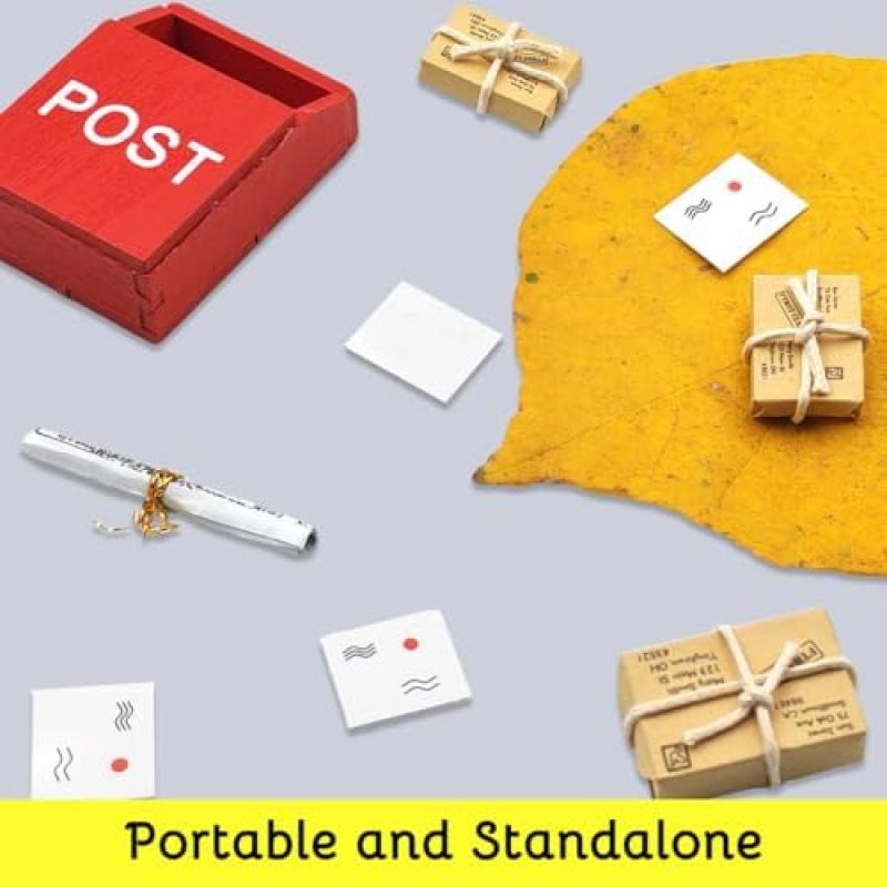 KEPKKU Christmas Elf Decor Accessories Set, 1:12 Scale Miniature Elf Mailbox/Newspaper/Envelopes, 9Pcs Mini Dollhouse Christmas Door Decor