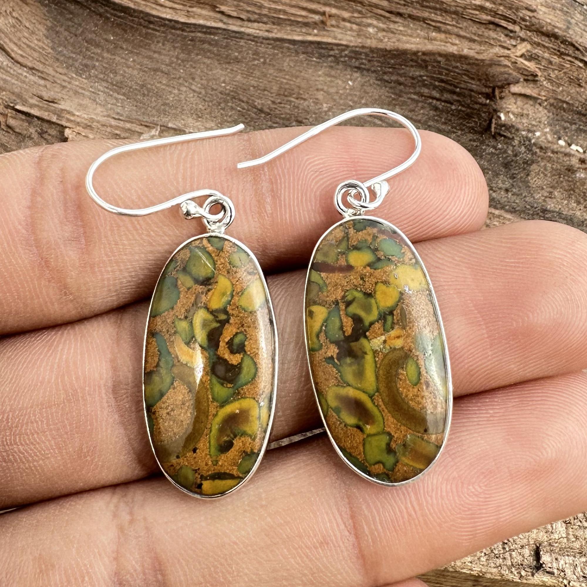 

Natural Bamboo Jasper, Earring, Silver Pair, 925 Sterling Silver Earring For Women, Jasper Silver Earring, Handmade Jewelry, Gift For Her 1.64 inches length коричневий