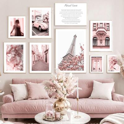 Tower Paris Car Street Balcony Woman Peony Flower Wall Art Prints Canvas Painting Nordic Poster Decor Pictures For Living Room