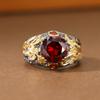Anello squisito e lussuoso con gemma sintetica rossa - anello bicolore vintage creativo da donna come regalo per gioielli