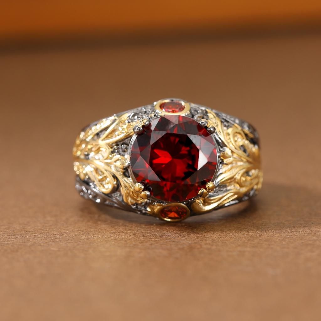 Anello squisito e lussuoso con gemma sintetica rossa - anello bicolore vintage creativo da donna come regalo per gioielli