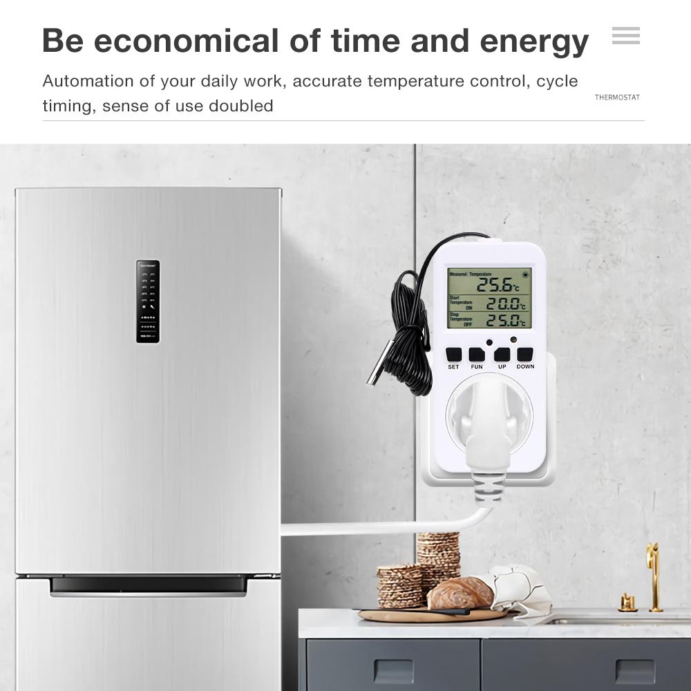 16A 0.1℃ Automatic Temperature Controller Socket Thermostat 220V With Timer Switch Heating Cooling For Refrigerator Greenhouse