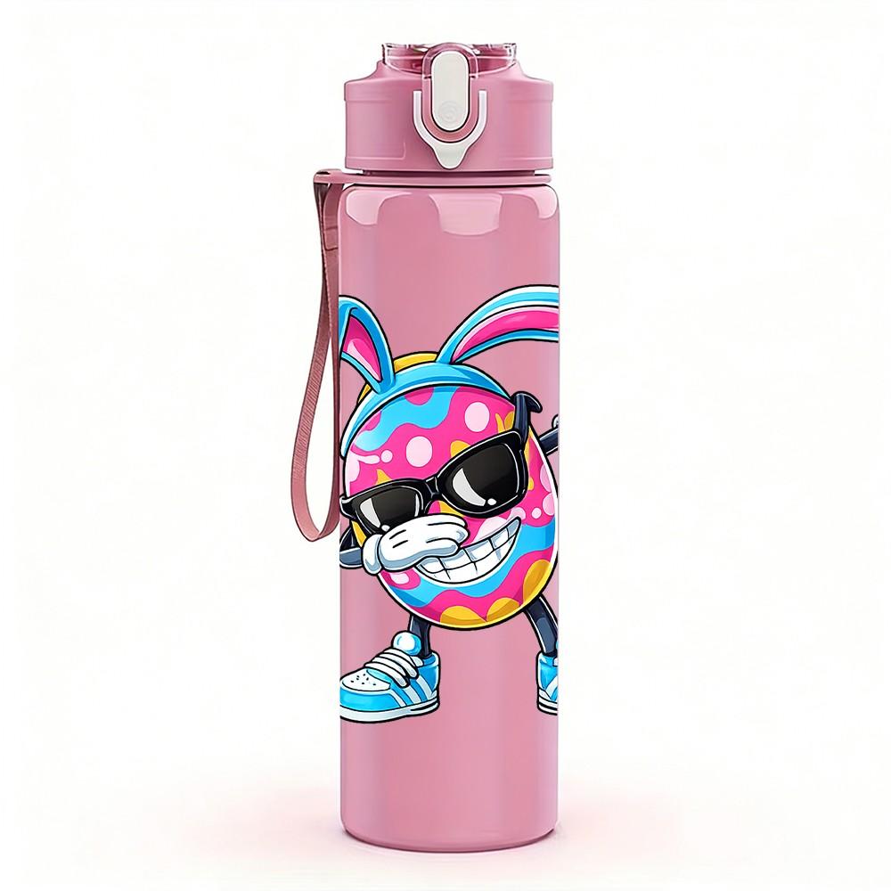 1PC Colorful Hip Hop Rabbit Character Print 750ml Color Plastic Sports Water Bottle Leakproof Flip Straw Lid Suitable for Sports Office Home Use