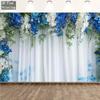 2D Elegant Blue Floral Curtain Backdrop, 2D Flat Printing Banner for Bridal Shower & Photoshoot