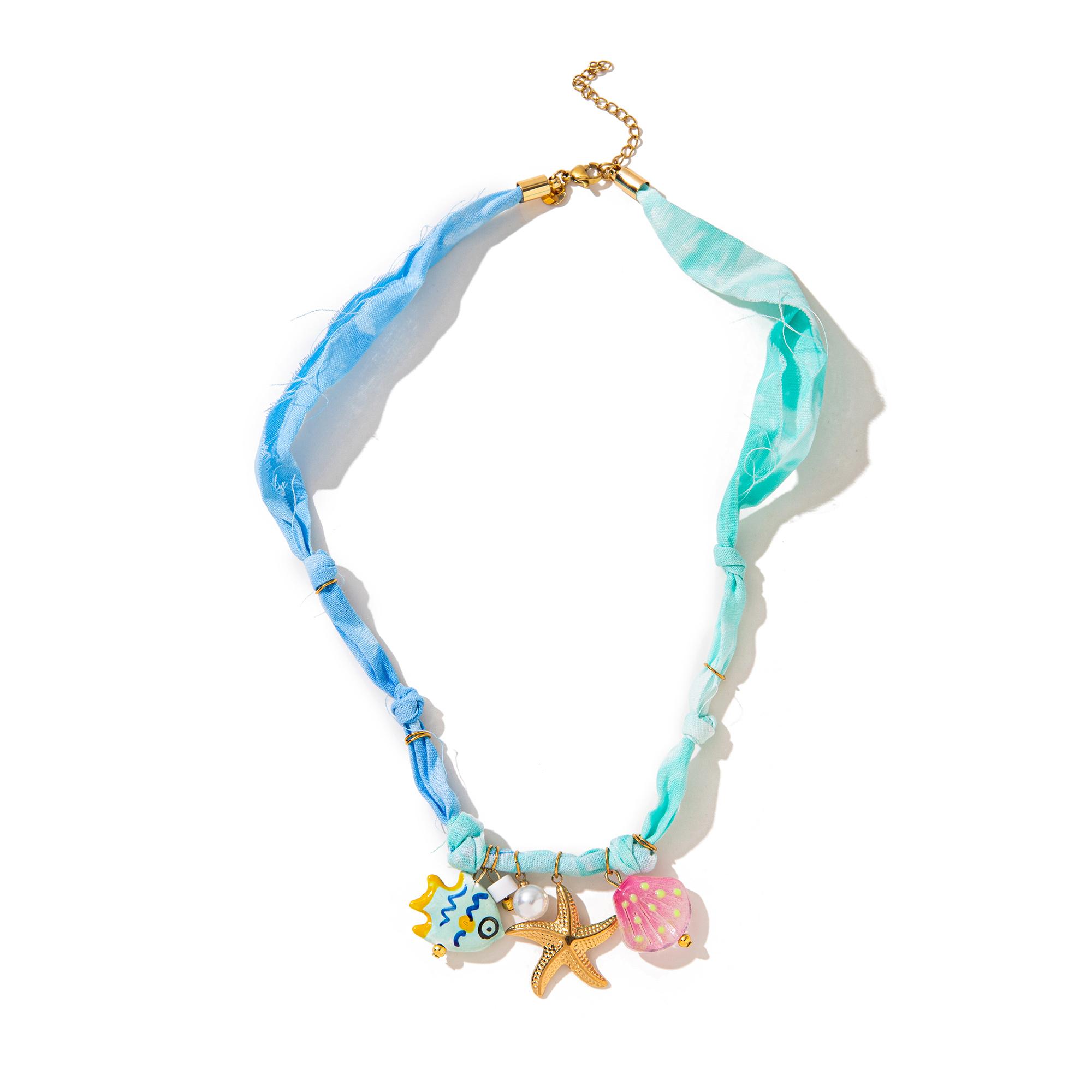 Colorful rope, starfish, shells, small fish, personality, artistic, fresh, sweet, stainless steel plated 18k 45cm