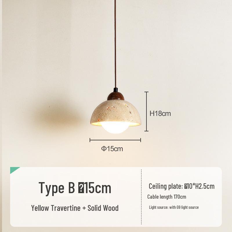 Yellow Travertine Stone Pendant Lamp: Japanese Wabi-Sabi Style for Bedroom or Restaurant