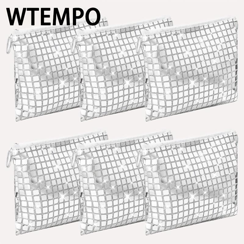 WTEMPO Disco Style Makeup Bag for Women Disco Party Favors Portable Silvery Zipper Cosmetic Bag Bachelorette Bridal Soft Bag