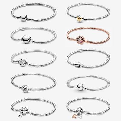 Original 925 Sterling Silver Bracelet Snake Chain Charm Bead Bracelets Bangles Women DIY Luxury Fine Jewelry