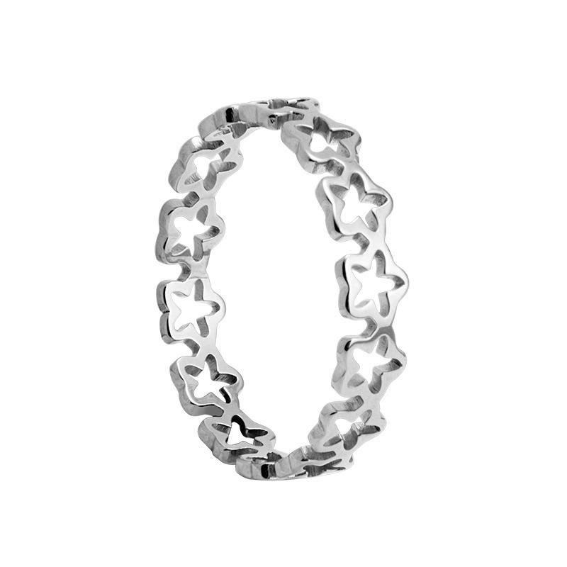 Simple Continuous Hollow Pentagram Gold Plated Stainless Steel Ring Women's Party Silver Color Ring