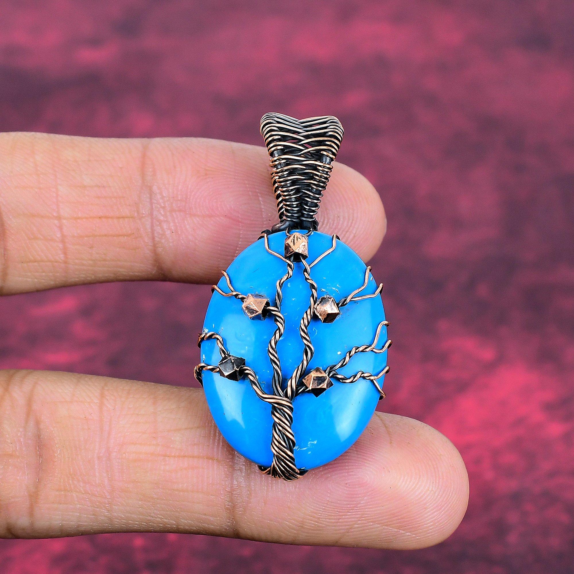 Древо Жизни Спящая Красавица Бирюзовый Кулон Каменные Украшения Медная Проволока Обмотанная Достойные Украшения