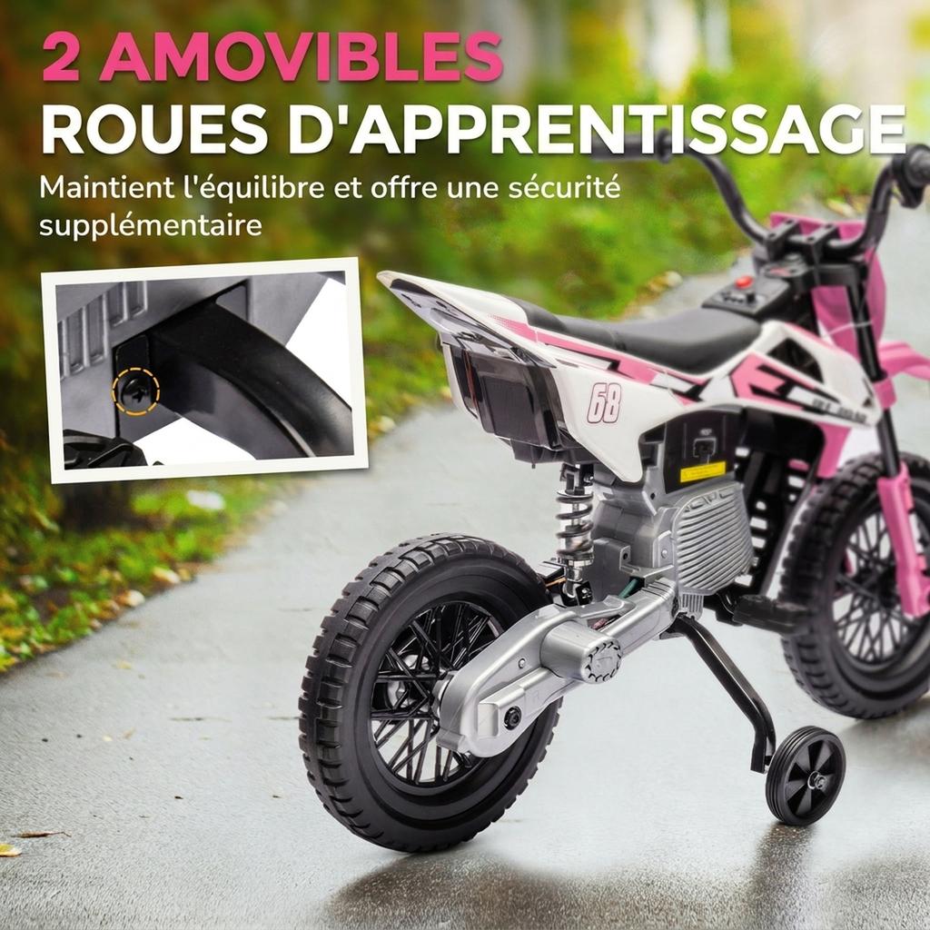 Electric Motocross Bike for Kids, Ages 3-6, 2 x 12V Motors, 5 km/h, 109.5 x 60 x 72.5 cm, Pink