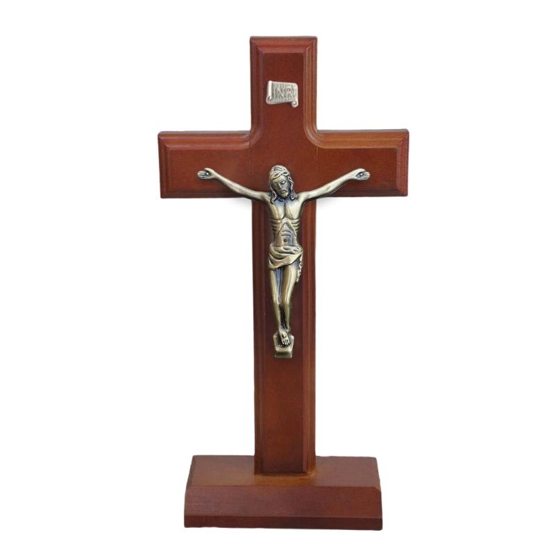 

Wooden Catholic Crosses with Stand Tabletop Ornament Handcrafted Christian Home Decoration Religious Ornament бронзовий