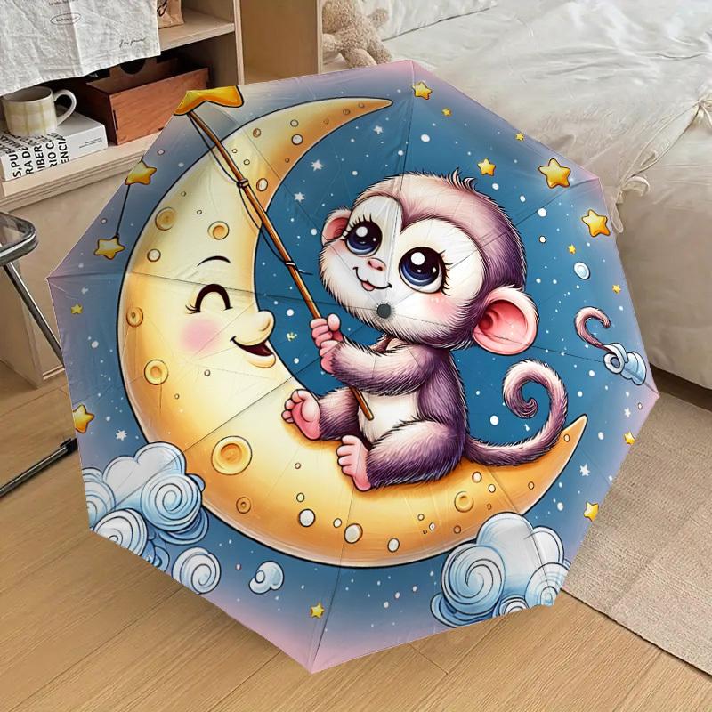 1PC Monkey Star Umbrella-8-Rib Reinforced, Automatic Open, Lightweight & Durable, Fashion Accessory for Outdoor, J0373