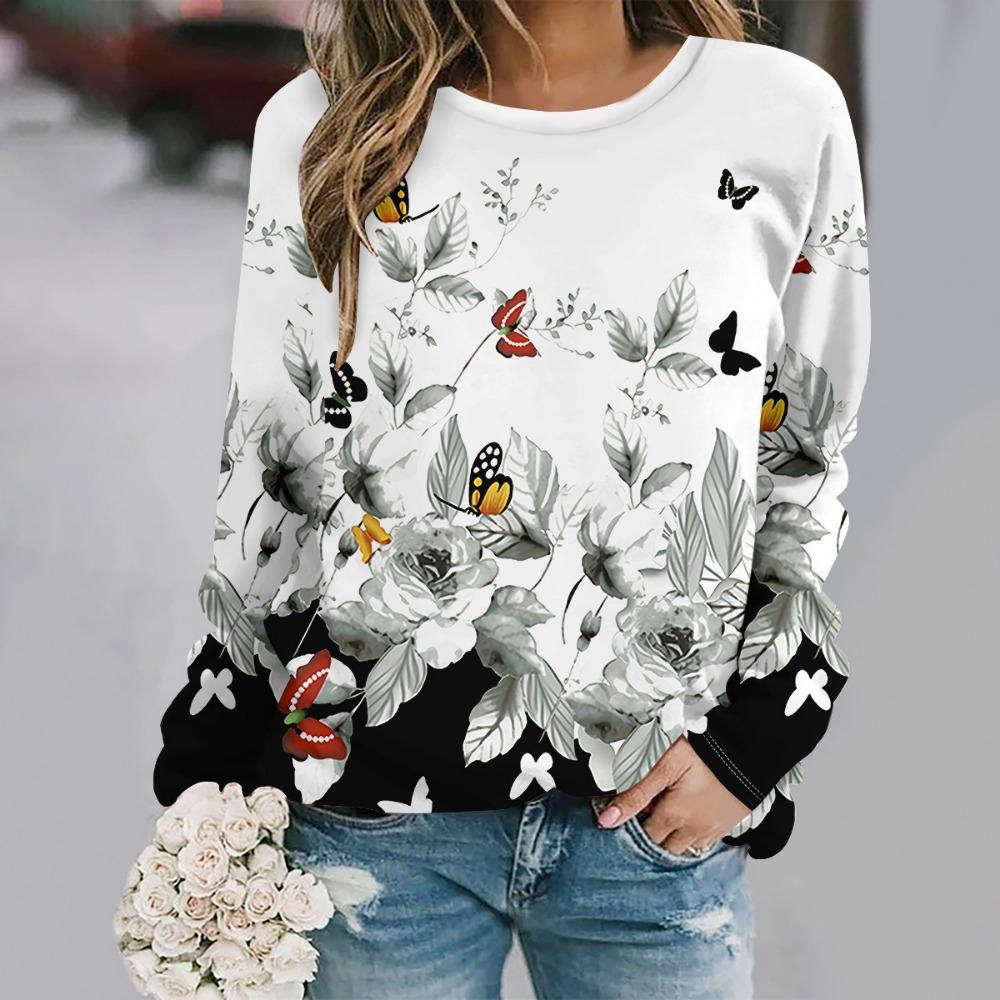 2025 Toamnă și iarnă modă nouă gât rotund mânecă lungă imprimat elegant casual hanorac larg