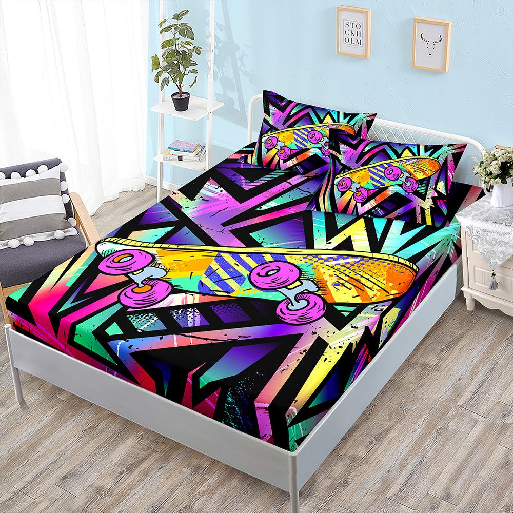 Three-Piece Mattress, Mattress Cover, Skateboard Cool Personality Hip-Hop Mattress Protective Cover